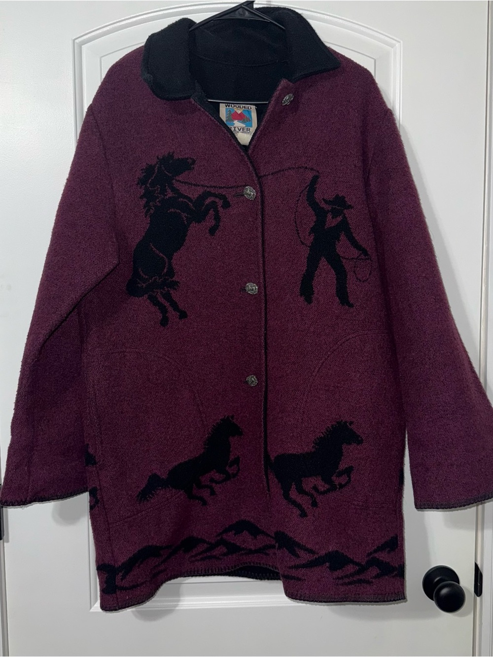 Vintage Wooded River Wool Blend Coat Size Medium Western Rodeo